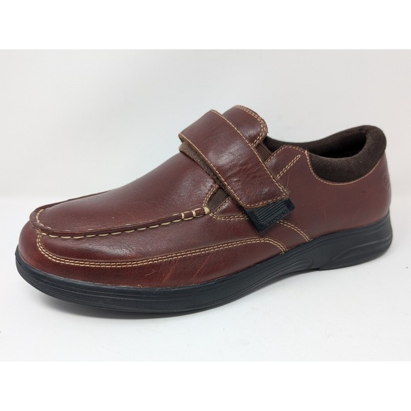 Anodyne Mens 12 XW Brown Leather Hook & Loop Casual Dress Shoes VERY NICE